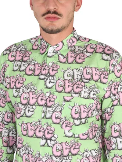 Comme Des Garçons Shirt Kaws Printed Cotton Poplin Shirt In Green