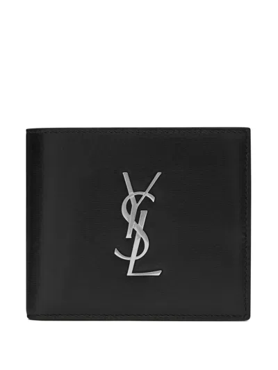 Saint Laurent Logo-plaque Leather Wallet In Black