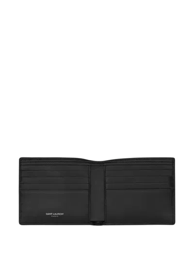 Saint Laurent Logo-plaque Leather Wallet In Black