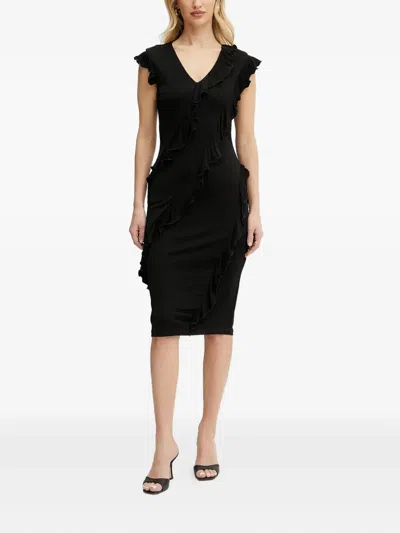 Karl Lagerfeld Ruffle-detail Midi Dress In Black