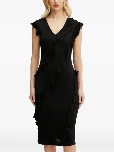 Karl Lagerfeld Ruffle-detail Midi Dress In Black
