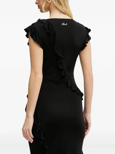 Karl Lagerfeld Ruffle-detail Midi Dress In Black