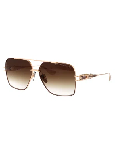Dita Eyewear Brushed White Gold - Capuccino W/brown To Clear Gradient Metal Sunglasses