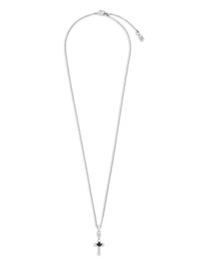 Dolce & Gabbana Men Brass Necklace With Iconic Crucifix In Silver