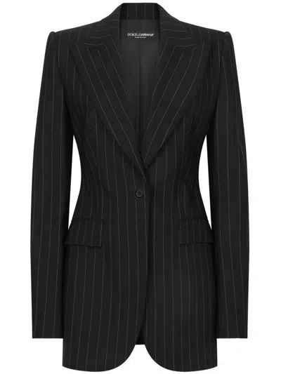 Dolce & Gabbana Single-breasted Pinstripe Wool Turlington Jacket In Black