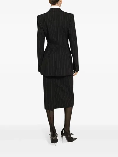 Dolce & Gabbana Single-breasted Pinstripe Wool Turlington Jacket In Black
