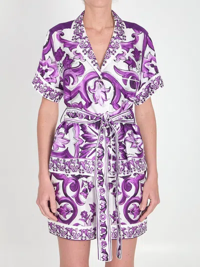 Dolce & Gabbana Majolica Print Silk Twill Shirt Women