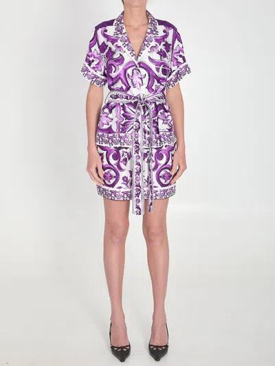 Dolce & Gabbana Majolica Print Silk Twill Shirt Women