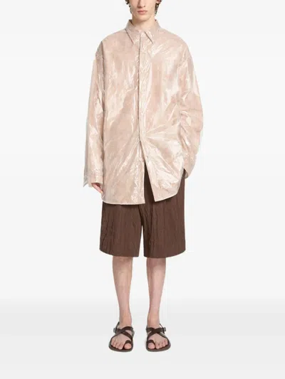 Dries Van Noten Crinkled Knee Length Pleated Bermuda Shorts In Brown