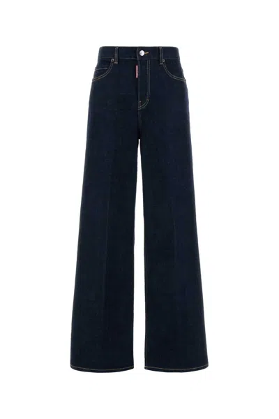 Dsquared2 Dsquared Stretch Denim Traveller Wide Leg Jeans In Blue