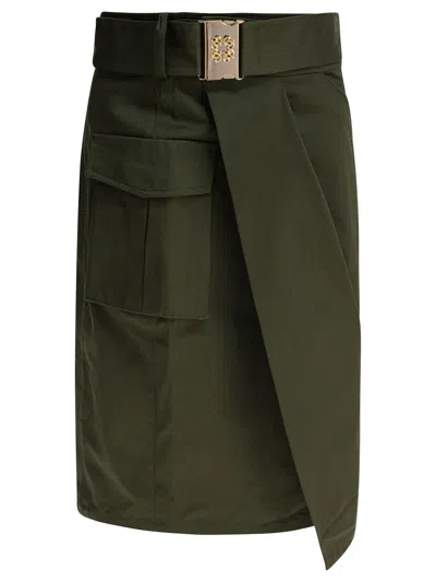 Elie Saab Gabardine Midi Skirt Palm Shade36 Gabardine