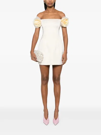 Elisabetta Franchi Short Black Dress With Rose-shaped Straps In White