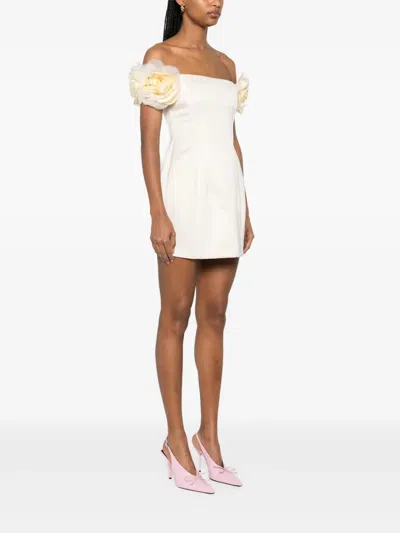 Elisabetta Franchi Short Black Dress With Rose-shaped Straps In White
