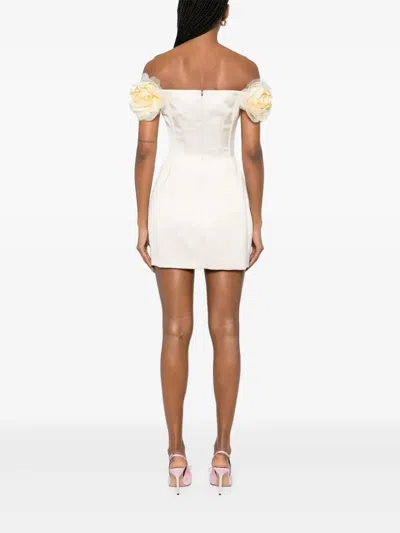 Elisabetta Franchi Short Black Dress With Rose-shaped Straps In White