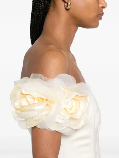 Elisabetta Franchi Short Black Dress With Rose-shaped Straps In White