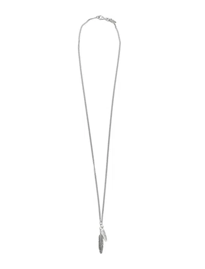 Emanuele Bicocchi Intricate Double Feather Pendant Necklace In Sterling Silver In White