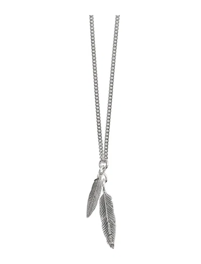 Emanuele Bicocchi Intricate Double Feather Pendant Necklace In Sterling Silver In White