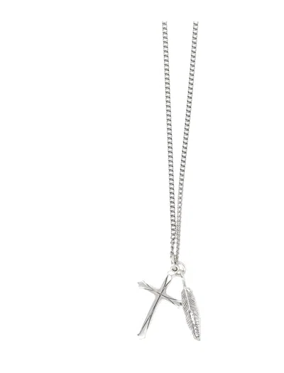 Emanuele Bicocchi Feather And Cross Necklace In Metallic