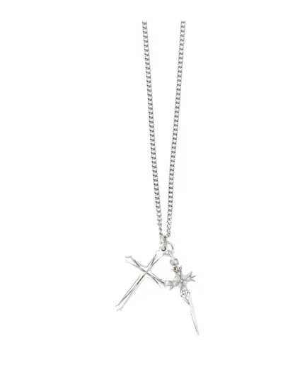Emanuele Bicocchi Intricate Sterling Silver Pugnale And Cross Necklace In Metallic