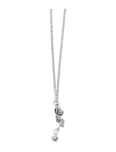 Emanuele Bicocchi Rose And Skull Pendant Necklace In White