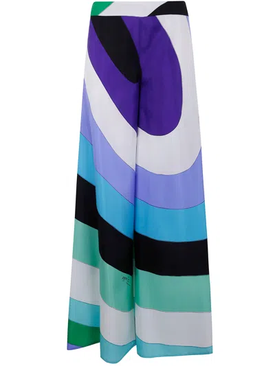 Pucci Iride Macro-print Silk Trousers In Verde Lilla