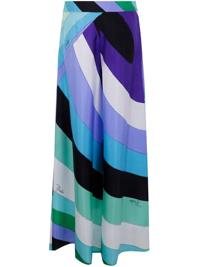 Pucci Iride Macro-print Silk Trousers In Verde Lilla