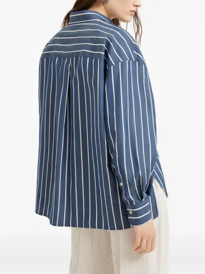 Brunello Cucinelli Women Striped Cotton Shirt In Blue