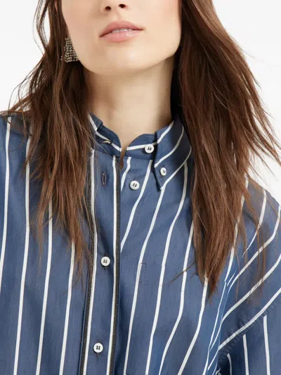Brunello Cucinelli Women Striped Cotton Shirt In Blue