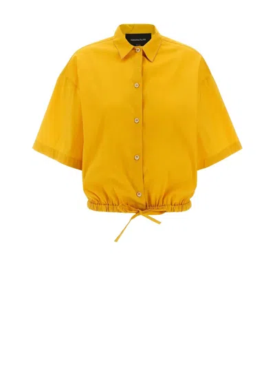 Fabiana Filippi Rhinestone-piped Cotton Blend Shirt With Drawstring Hem In Yellow