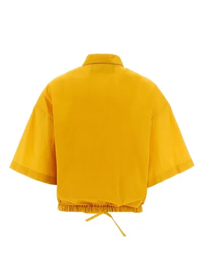 Fabiana Filippi Rhinestone-piped Cotton Blend Shirt With Drawstring Hem In Yellow