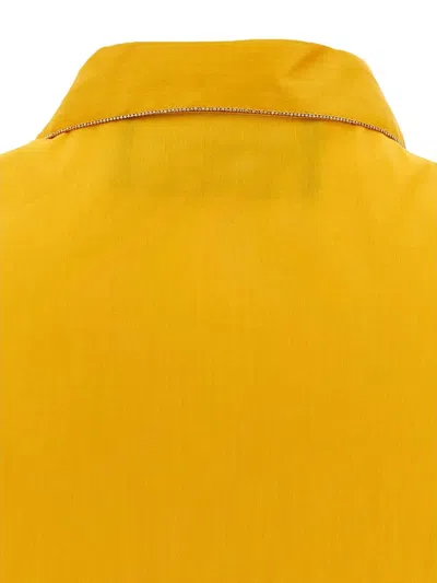 Fabiana Filippi Rhinestone-piped Cotton Blend Shirt With Drawstring Hem In Yellow