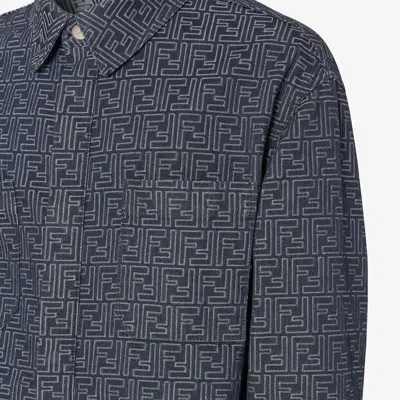 Fendi Giubbino In Denim Ricamato Uomo In Blue
