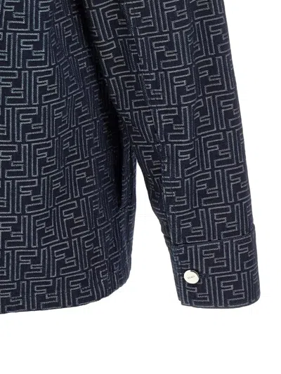 Fendi Giubbino In Denim Ricamato Uomo In Blue