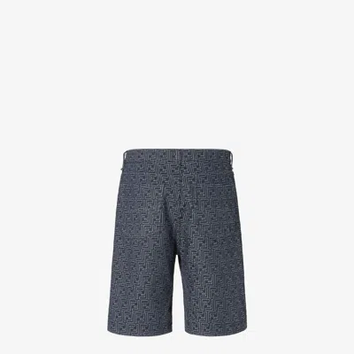 Fendi Ff Jacquard Denim Shorts In Blue