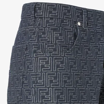 Fendi Ff Jacquard Denim Shorts In Blue