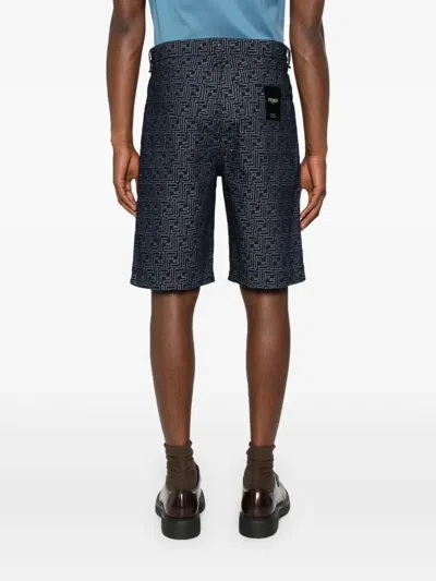 Fendi Ff Jacquard Denim Shorts In Blue