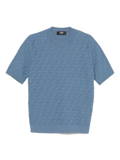 Fendi Blue Cotton T-shirts In Blue