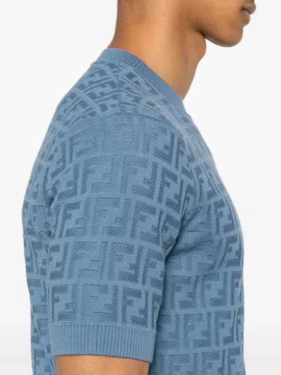 Fendi Blue Cotton T-shirts In Blue