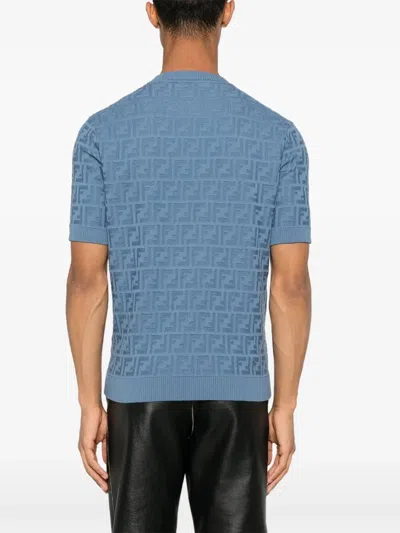 Fendi Blue Cotton T-shirts In Blue