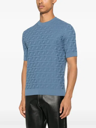 Fendi Blue Cotton T-shirts In Blue