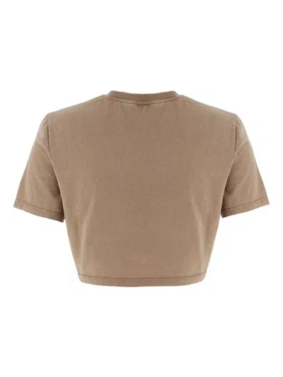 Fendi Beige Cotton Logo Crop T-shirt In Brown