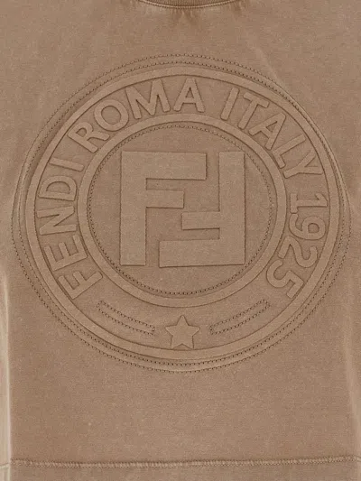 Fendi Beige Cotton Logo Crop T-shirt In Brown
