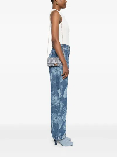 Fendi Denim-effect Ff Jacquard Uette Continental Wallet With Chain Bags
