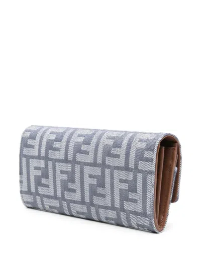 Fendi Denim-effect Ff Jacquard Uette Continental Wallet With Chain Bags