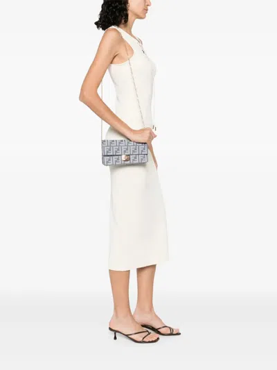 Fendi Denim-effect Ff Jacquard Uette Continental Wallet With Chain Bags
