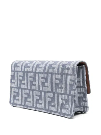 Fendi Denim-effect Ff Jacquard Uette Continental Wallet With Chain Bags