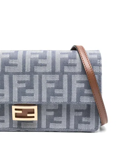 Fendi Denim-effect Ff Jacquard Uette Continental Wallet With Chain Bags
