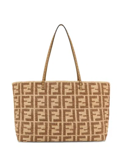 Fendi Ff Raffia Crochet Roll Large Shopper