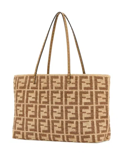 Fendi Ff Raffia Crochet Roll Large Shopper