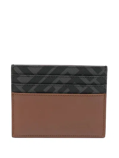 Fendi Leather And Ff Canvas Squared Card Holder In Brown